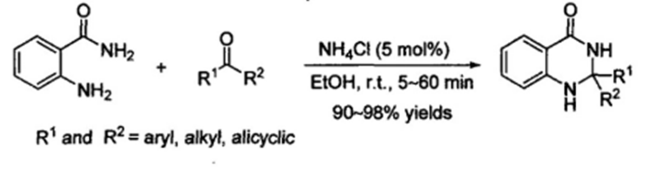 图1 2-氨基苯甲酰胺与醛或酮的环合反应