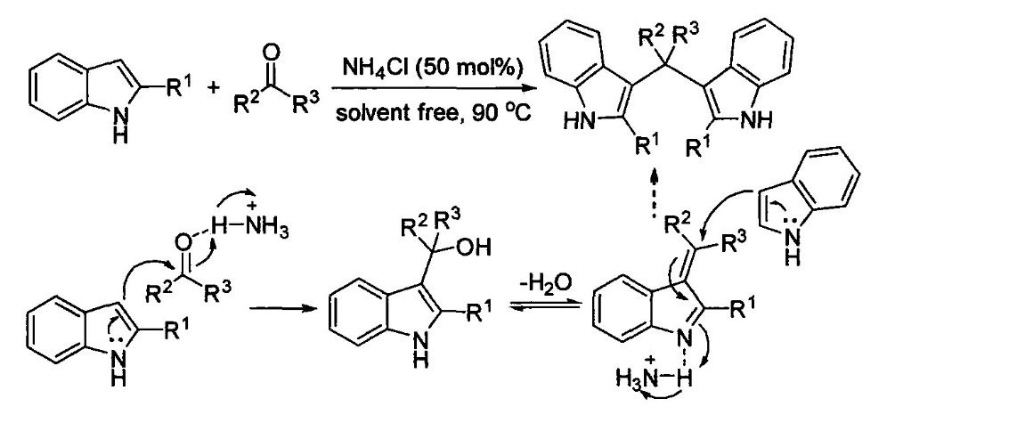 图8 吲哚与醛酮类羰基化合物的Michael加成反应